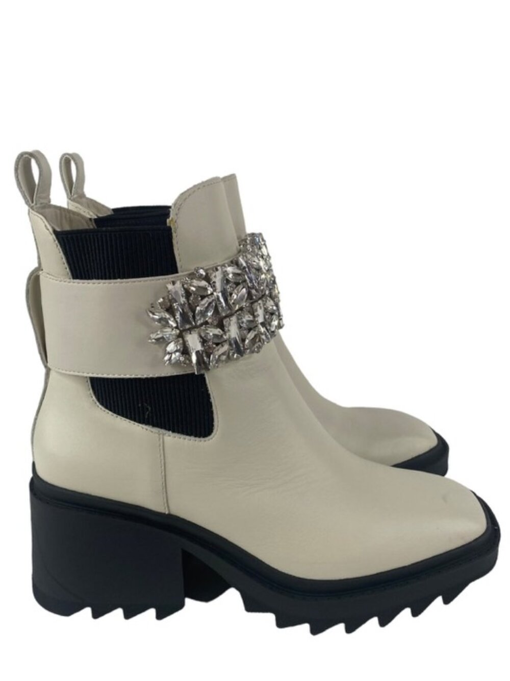 Karl Lagerfeld Paris Ivory Chunky Heel Embellished Platform Combat Boot Size 9.5